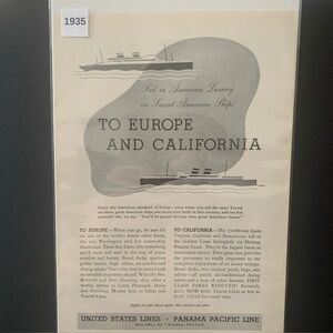 Vintage 1935 United States Lines Panama Pacific Line To Europe Ad Advertisement